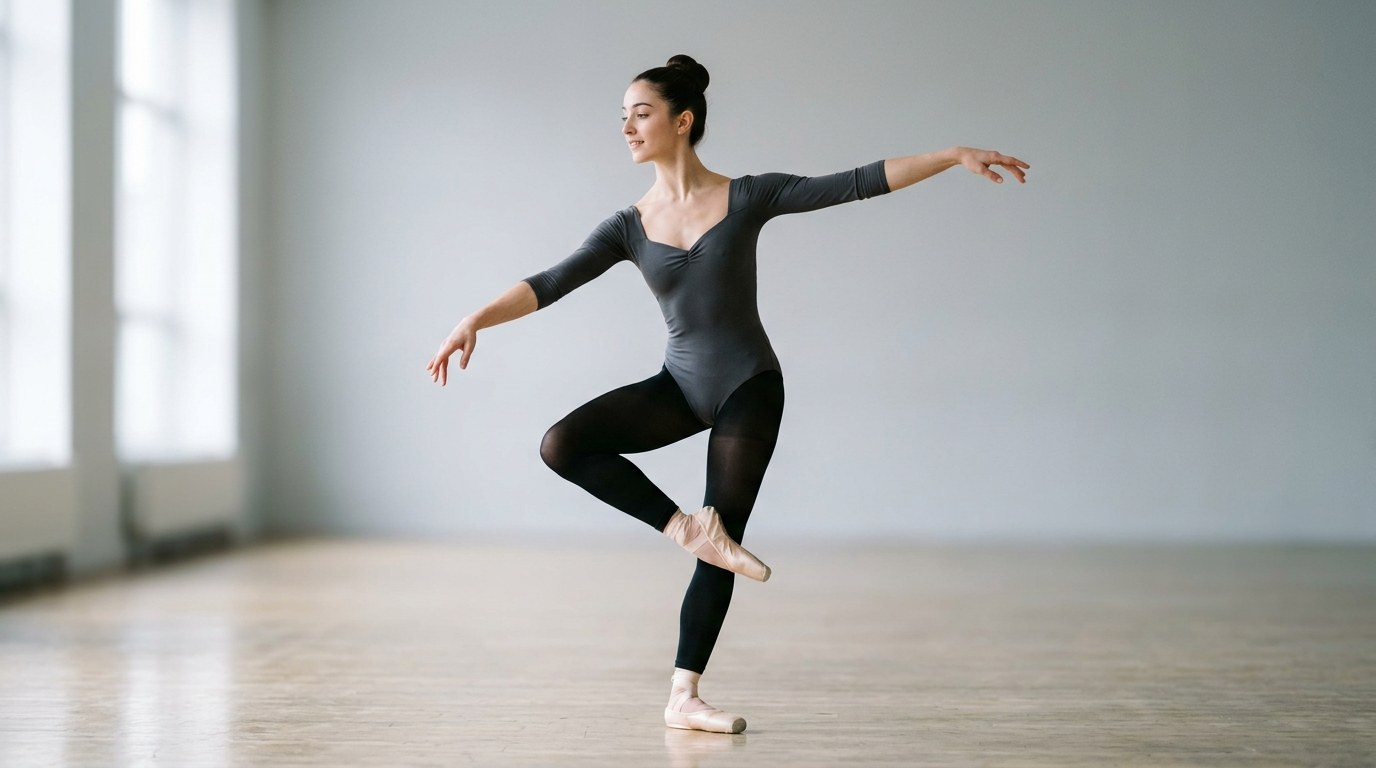 A dancer demonstrating Ballotté en tournant (Turning tossed step)
