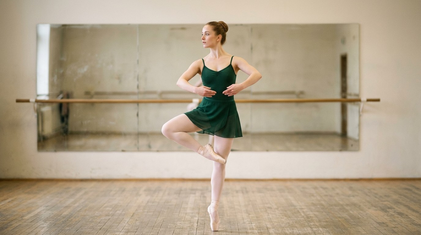 A dancer demonstrating Triple pirouette (Triple spin)