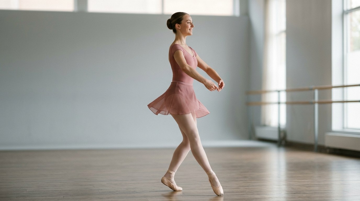A dancer demonstrating Tour chaîné (Linked turn)