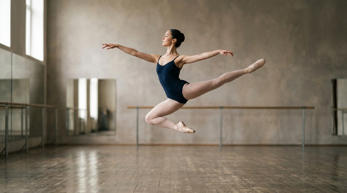 A dancer demonstrating Tour jeté (Thrown turn)