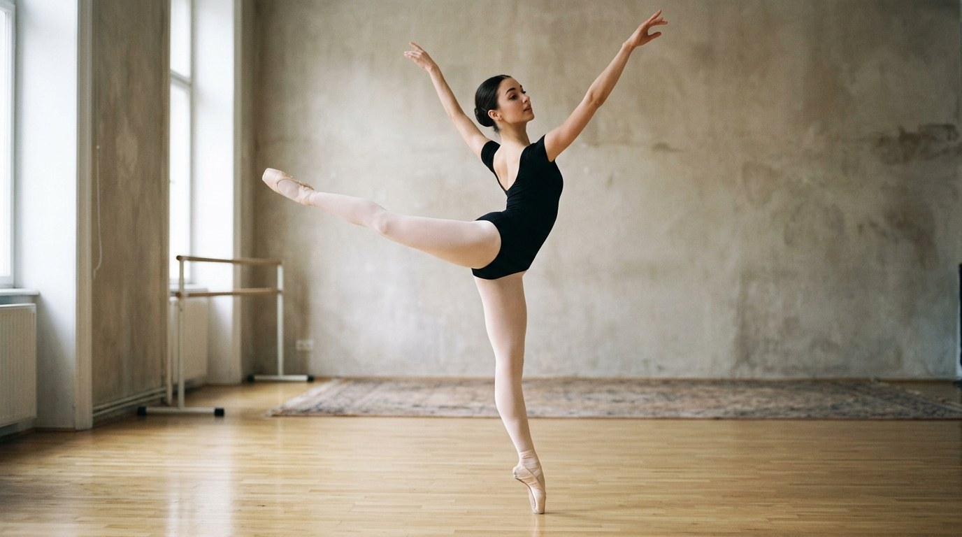 A dancer demonstrating Grand sissonne fermée (Large closed sissonne)